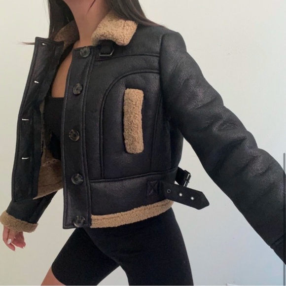 Teddy and Faux Leather Cropped Jacket - Picture 3 of 4